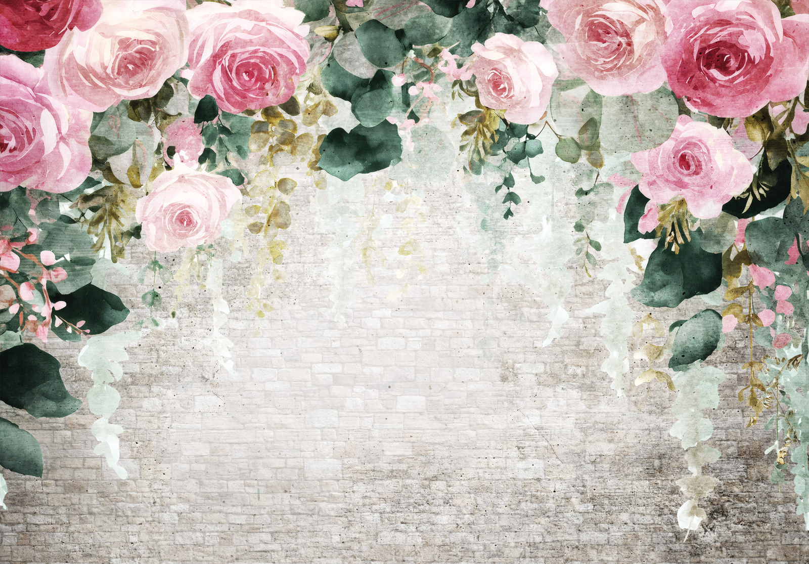 Фототапет Акварелни рози върху светъл винтидж фон